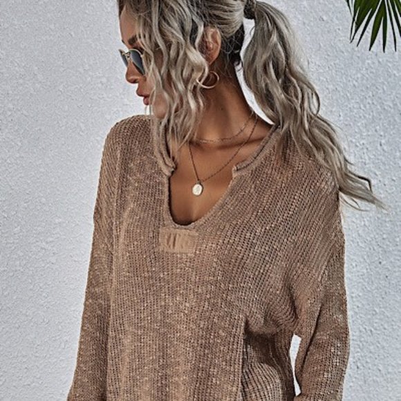 new MISS SPARKLING SEXY TUNIC SWEATER oversized western bohemian brown SM-XL - Picture 1 of 6